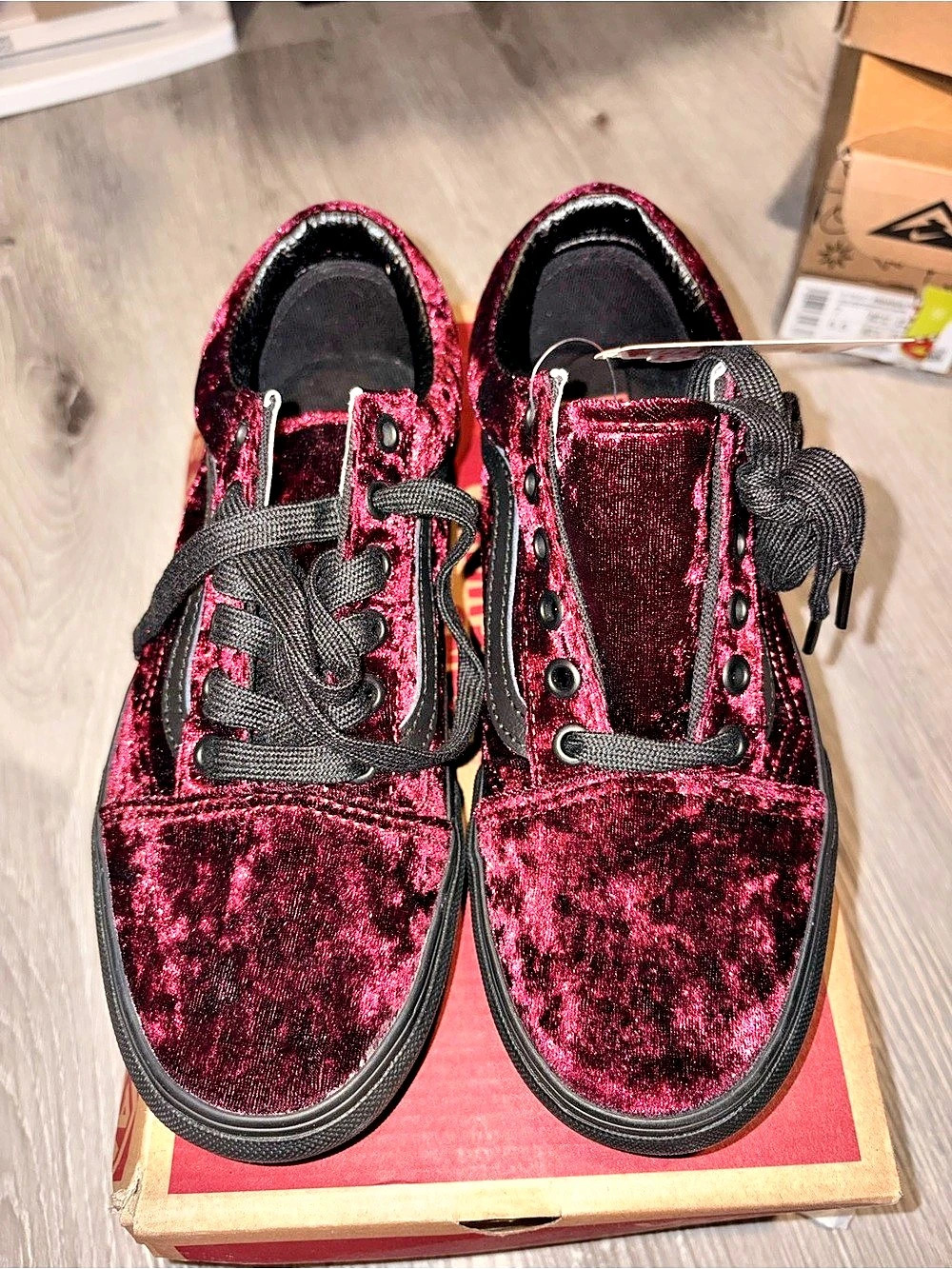 Vans Old Skool Platform Crushed Velvet - Burnt Russet Sneakers Pink & Black US